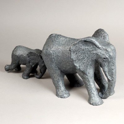 Sculpture bronze Equilibristes au jardin, statue animalière éléphant