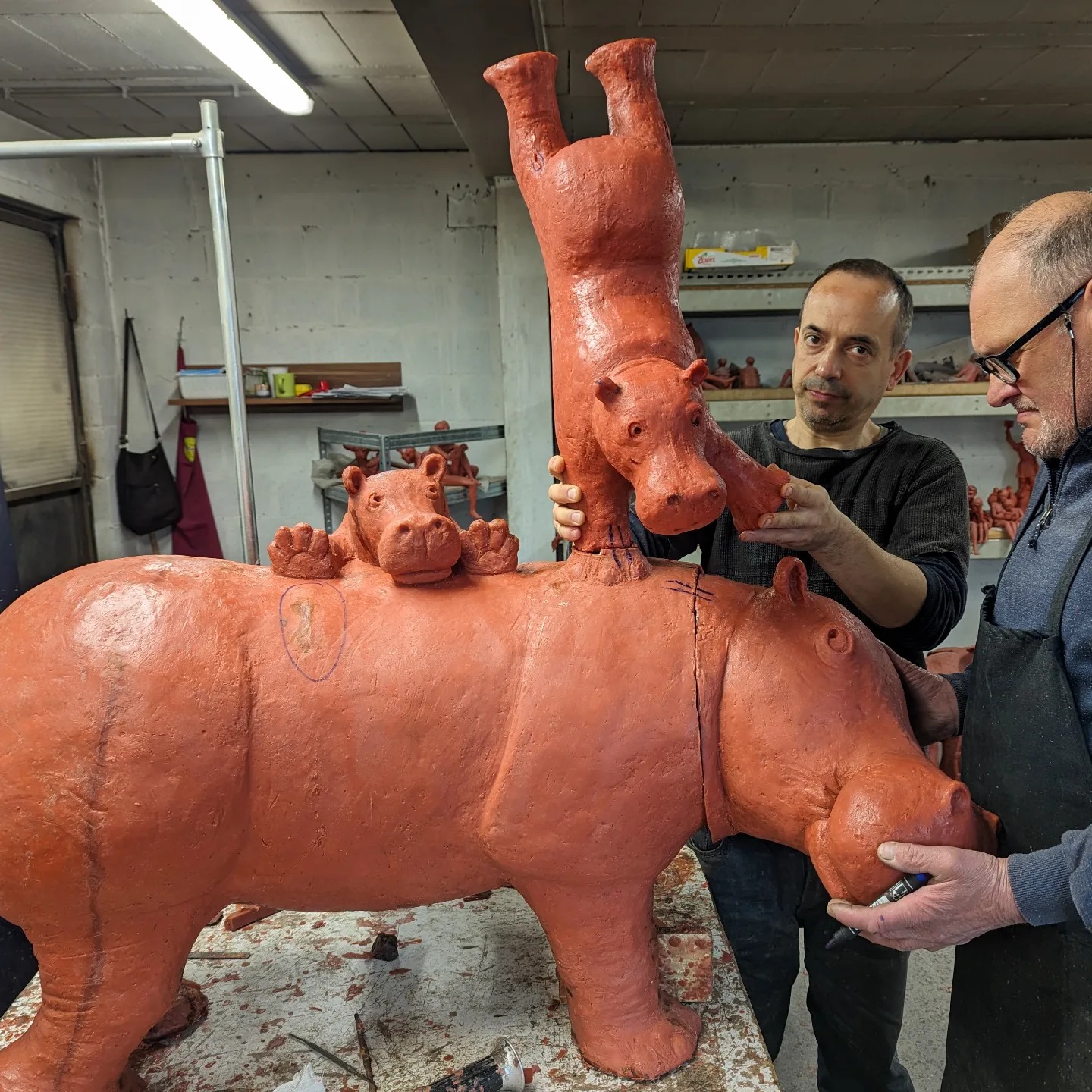 Cire de la sculpture bronze hippoptame EN PLEINE FORME GRAND FORMAT, statue animalière Hippo de Sophie Verger