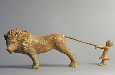 Sculpture bronze lion RESTE AVEC MOI